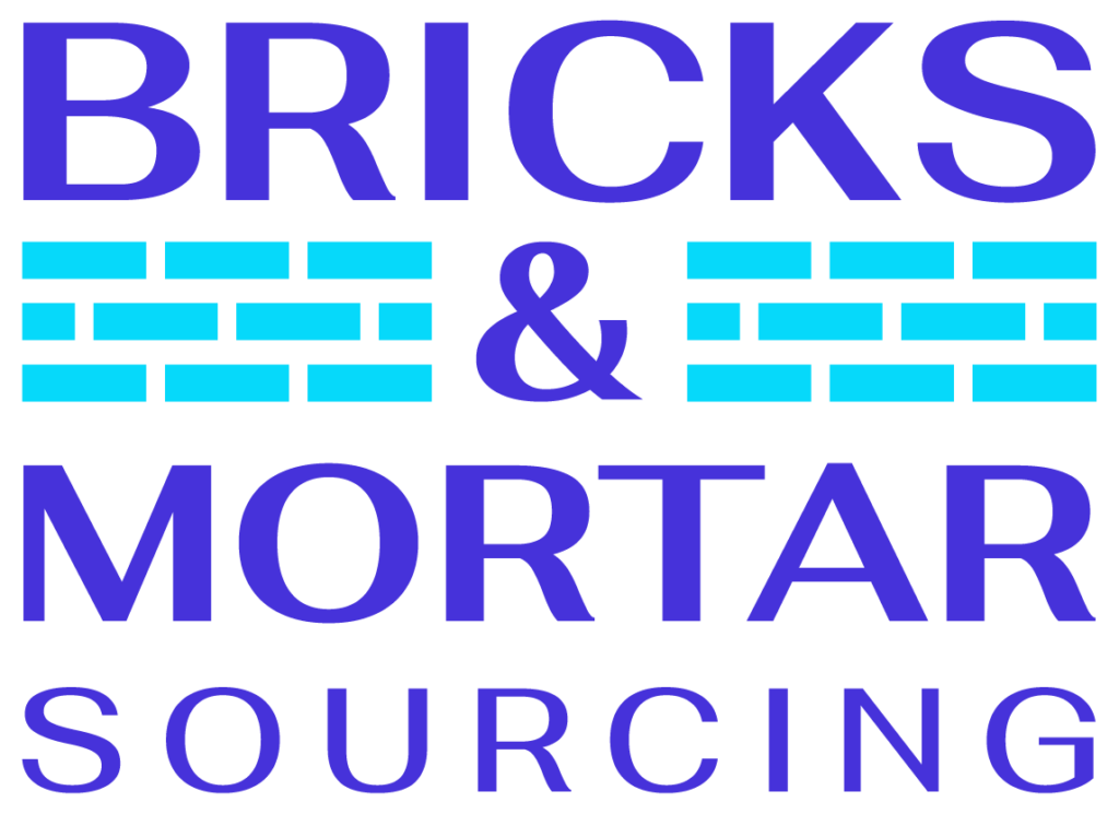 Bricks and mortar logo blue text